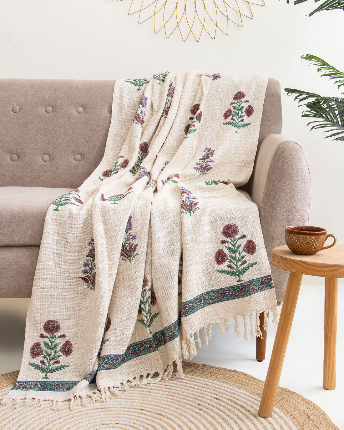 Newly Maroon Rose Floral Cotton Throw Blankets For Home Decor