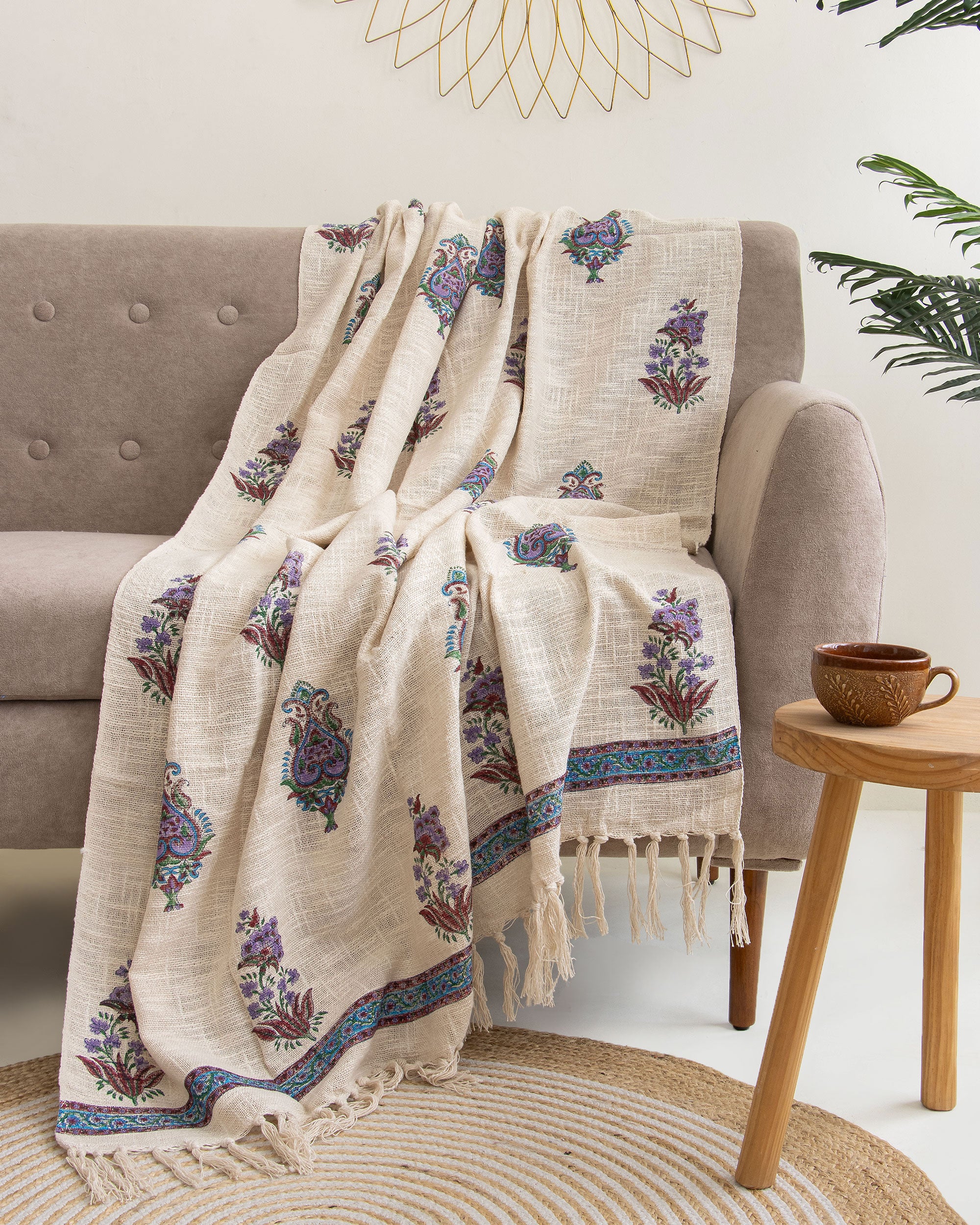 Multicolor Flower Plant  Cotton Throw Blanket Online