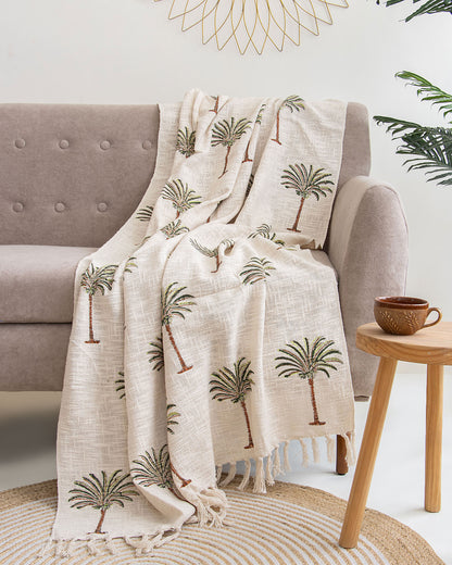 Luxury Floral Block Printed Cotton Throw Blankets