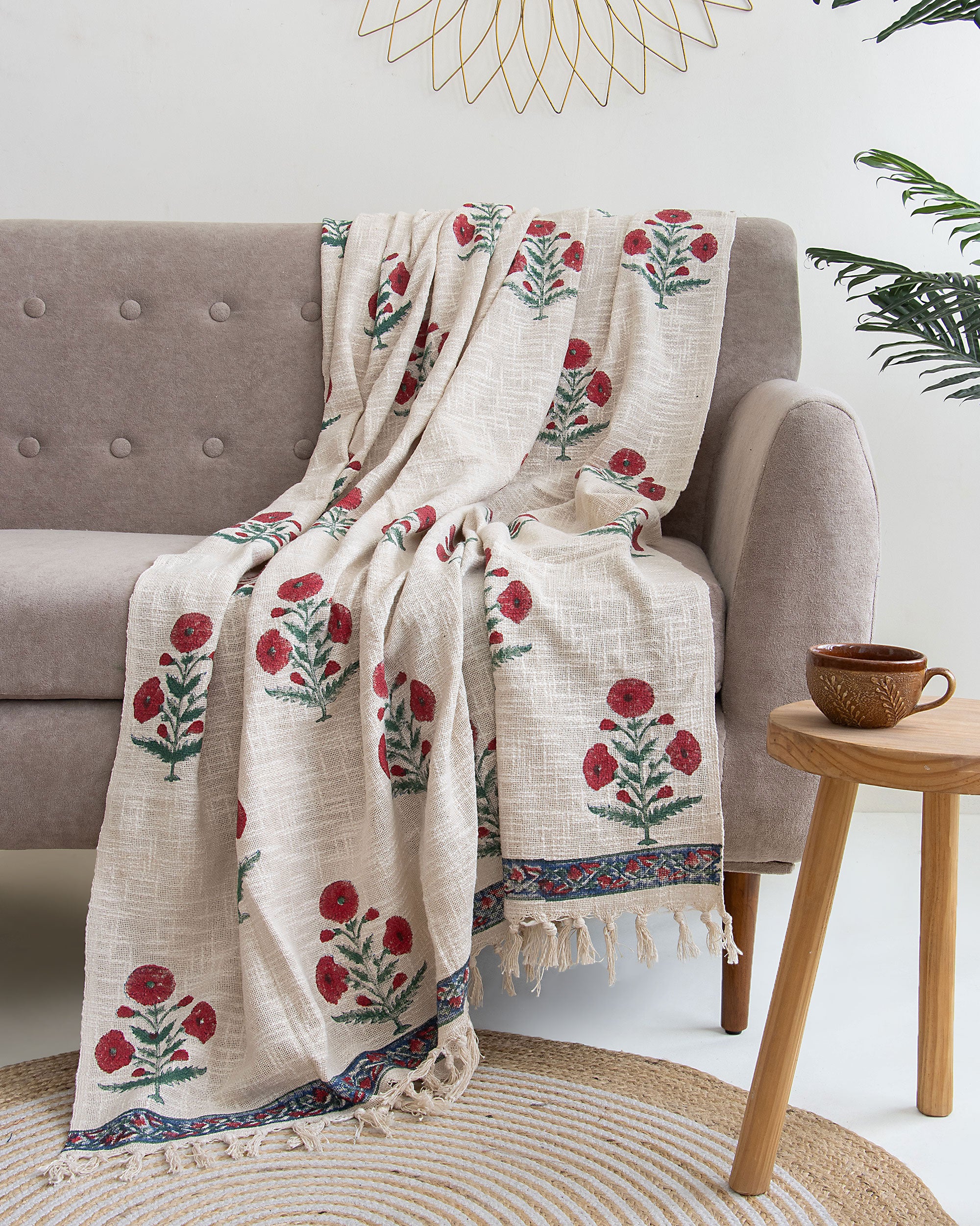 Latest Maroon Marigold Plant Flower Cotton Throws For Sofas – DMAASA