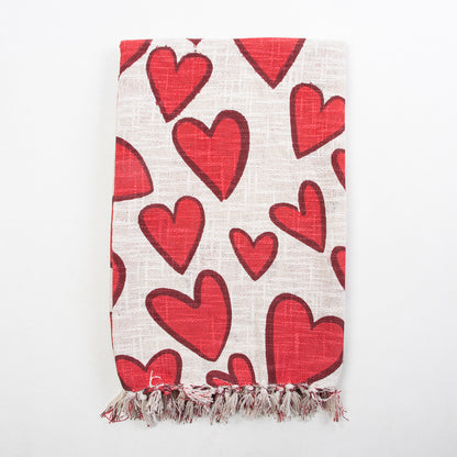 Red Heart Design Soft Cotton Sofa Throw for Home Decor