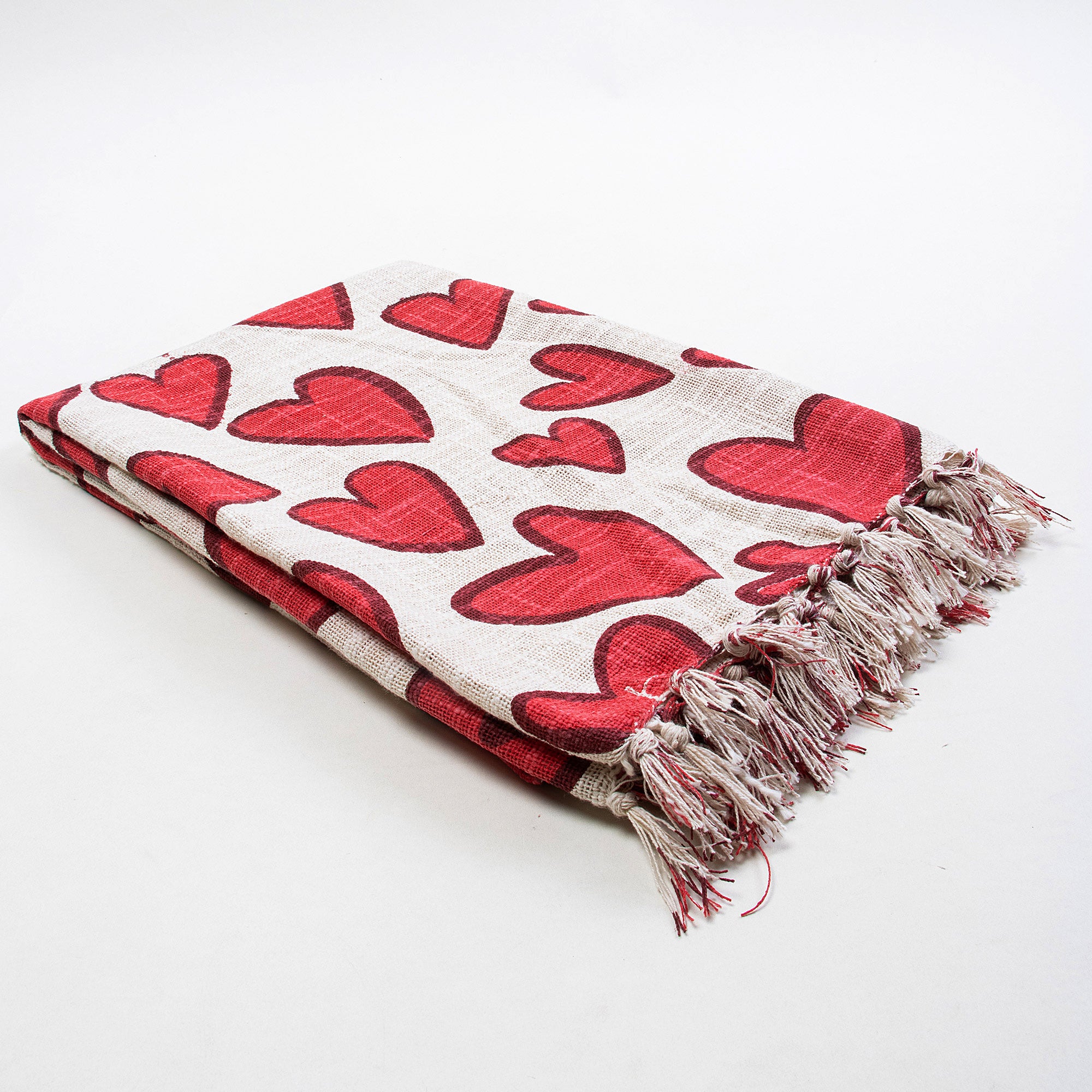 Red Heart Design Soft Cotton Sofa Throw for Home Decor