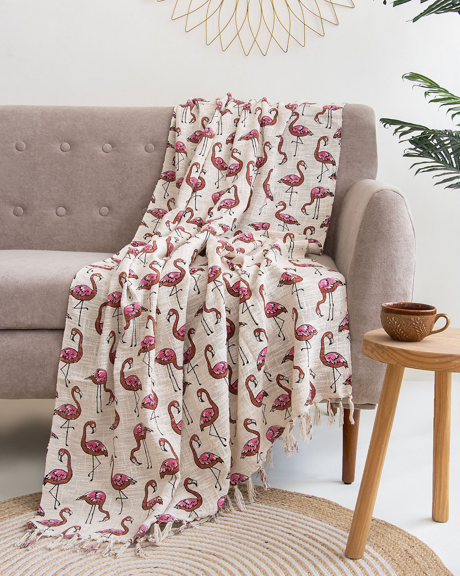 Indian Throw Blanket Pink Herons Birds Print