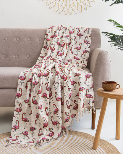 Indian Throw Blanket Pink Herons Birds Print