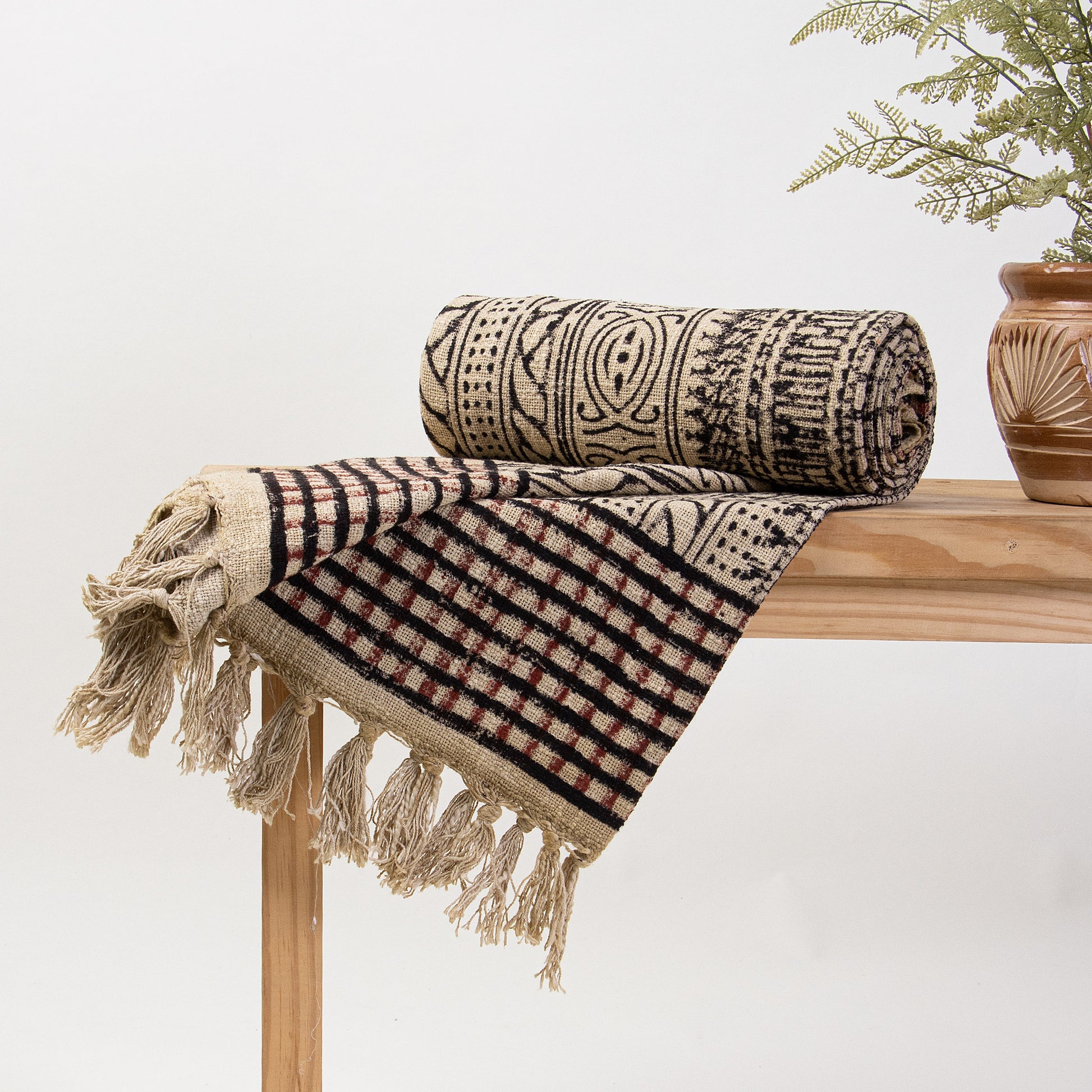 Striped Handmade Block Printed Pure Cotton Sofa Throw Blankets