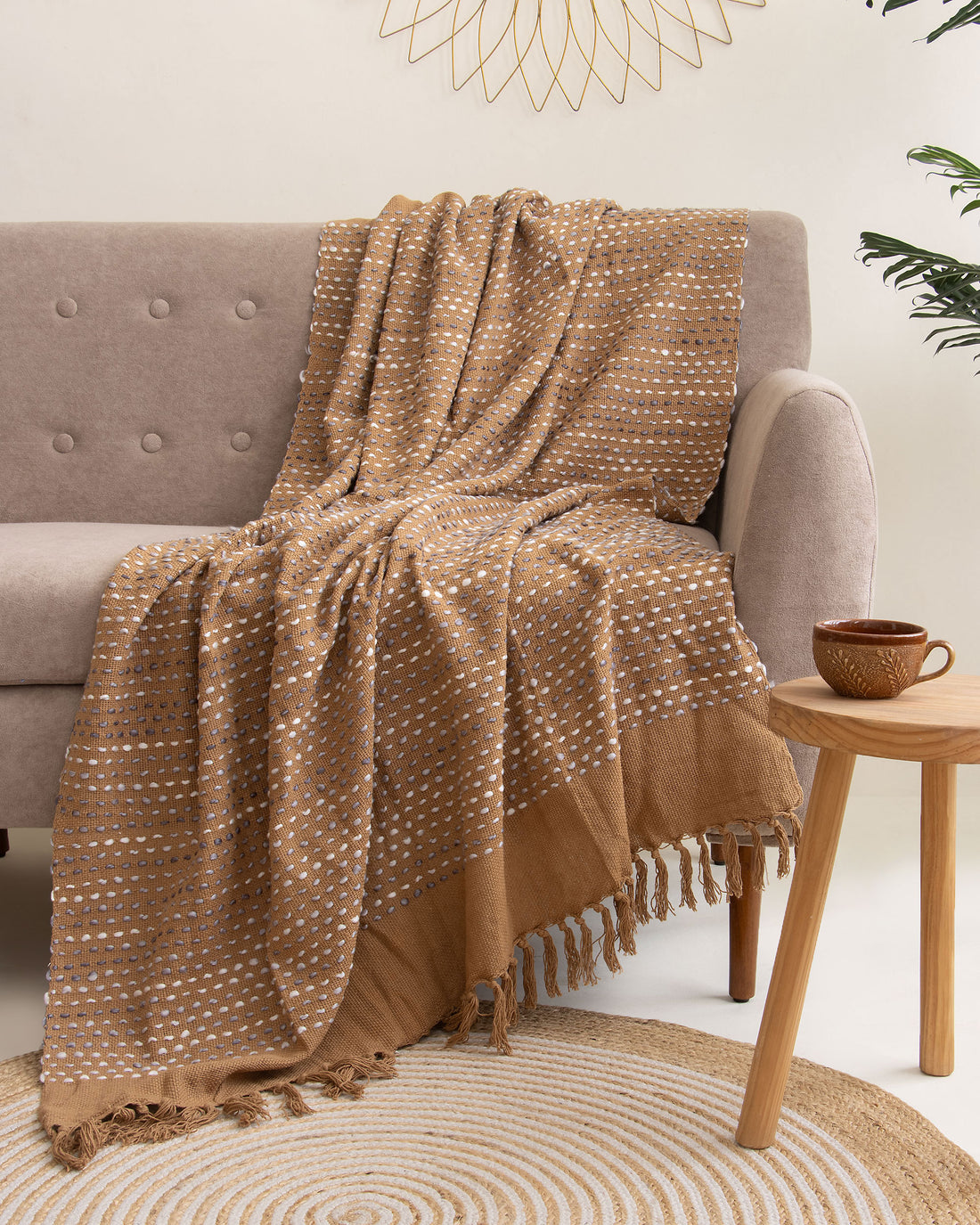 Cotton Woven Throw Blanket Boho Tasseled In India