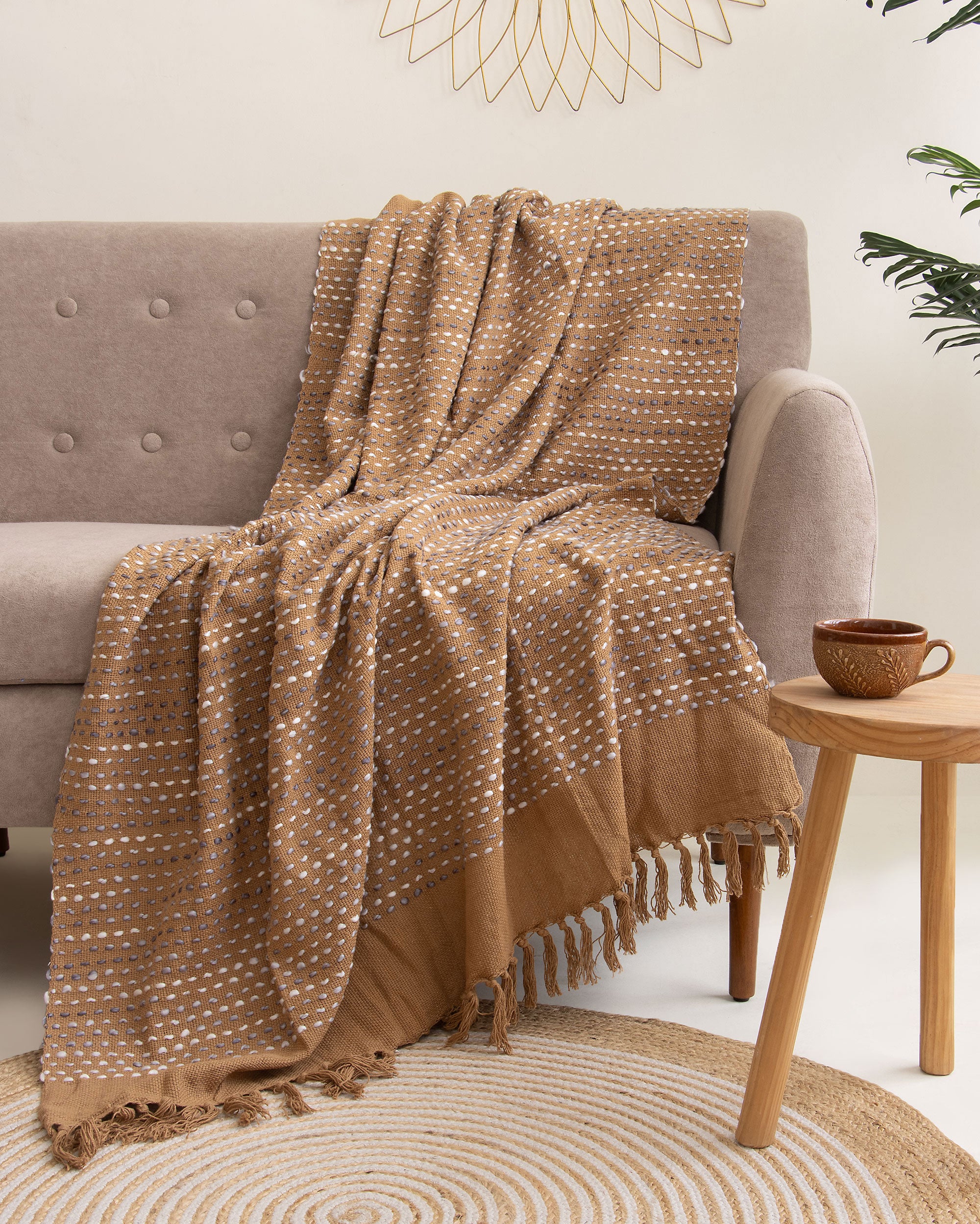 Cotton Woven Throw Blanket Boho Tasseled In India