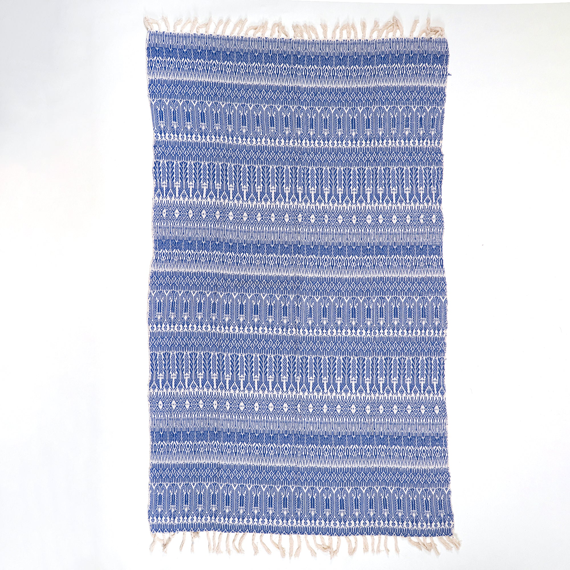 Cotton woven handmade Boho tasseled throw blue color blanket