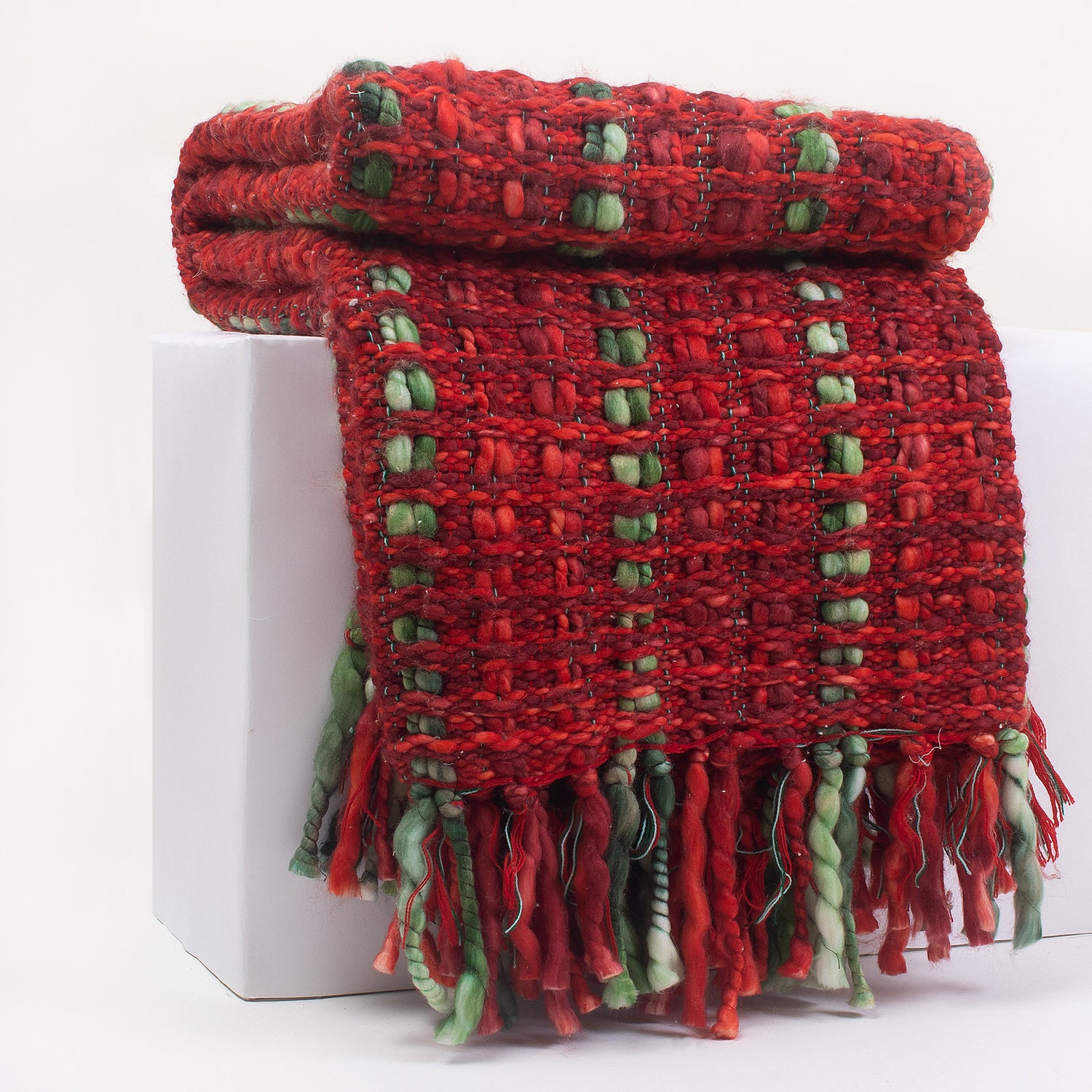 Christmas Red Printed Handmade Cotton Sofa Acrylic Throws Blankets