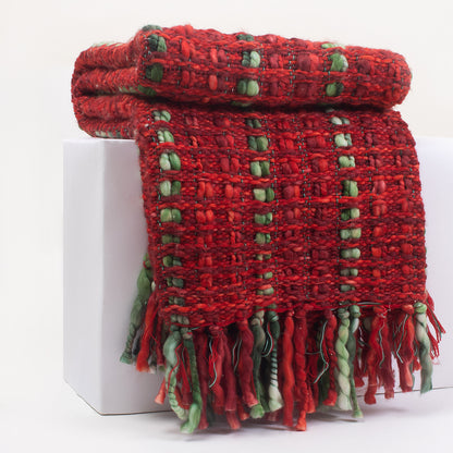 Christmas Red Printed Handmade Cotton Sofa Acrylic Throws Blankets
