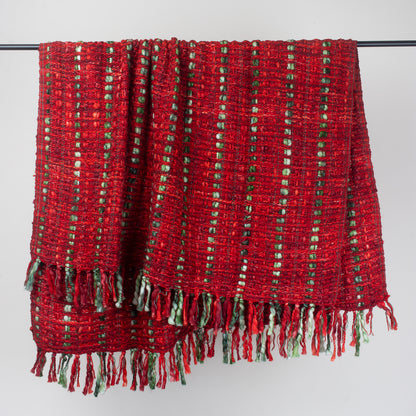 Christmas Red Printed Handmade Cotton Sofa Acrylic Throws Blankets