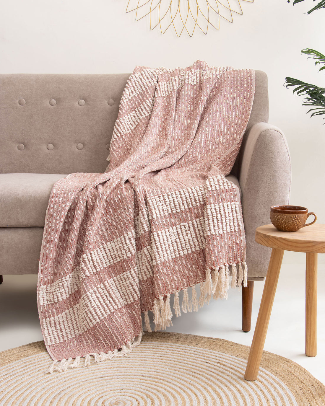 Pink Striped Hand Woven Throw Blanket for Bed