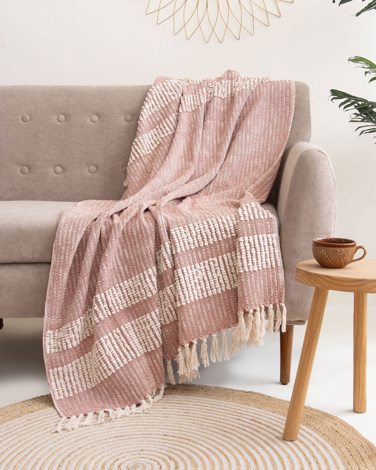 Pink Striped Hand Woven Throw Blanket for Bed