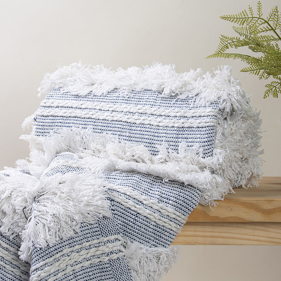 Indian Blue Handcrafted Woven Cotton Throw Blanket for Armchairs