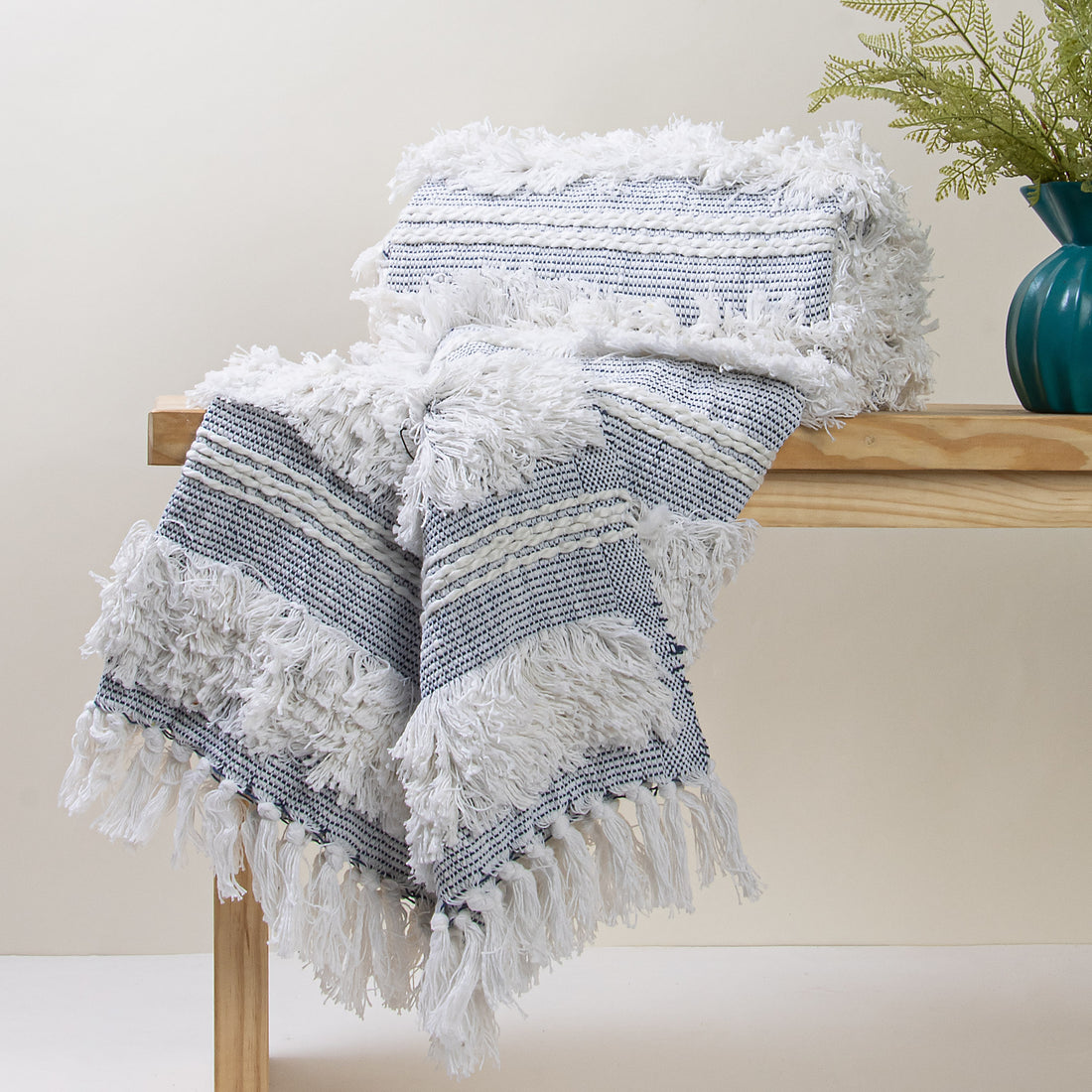 Indian Blue Handcrafted Woven Cotton Throw Blanket for Armchairs