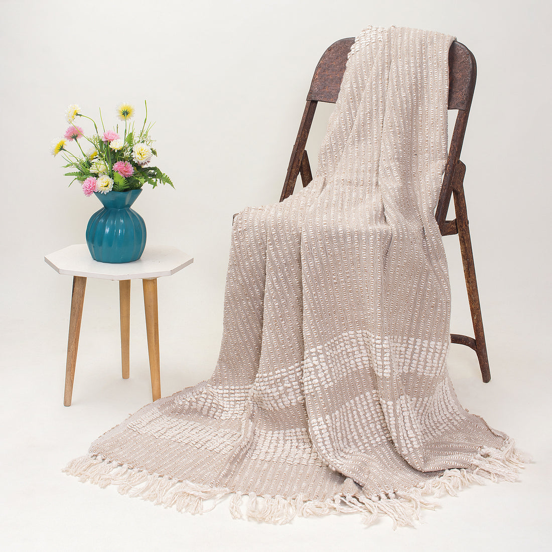 Stylish Hand Woven Cotton Reversible Throw Blanket