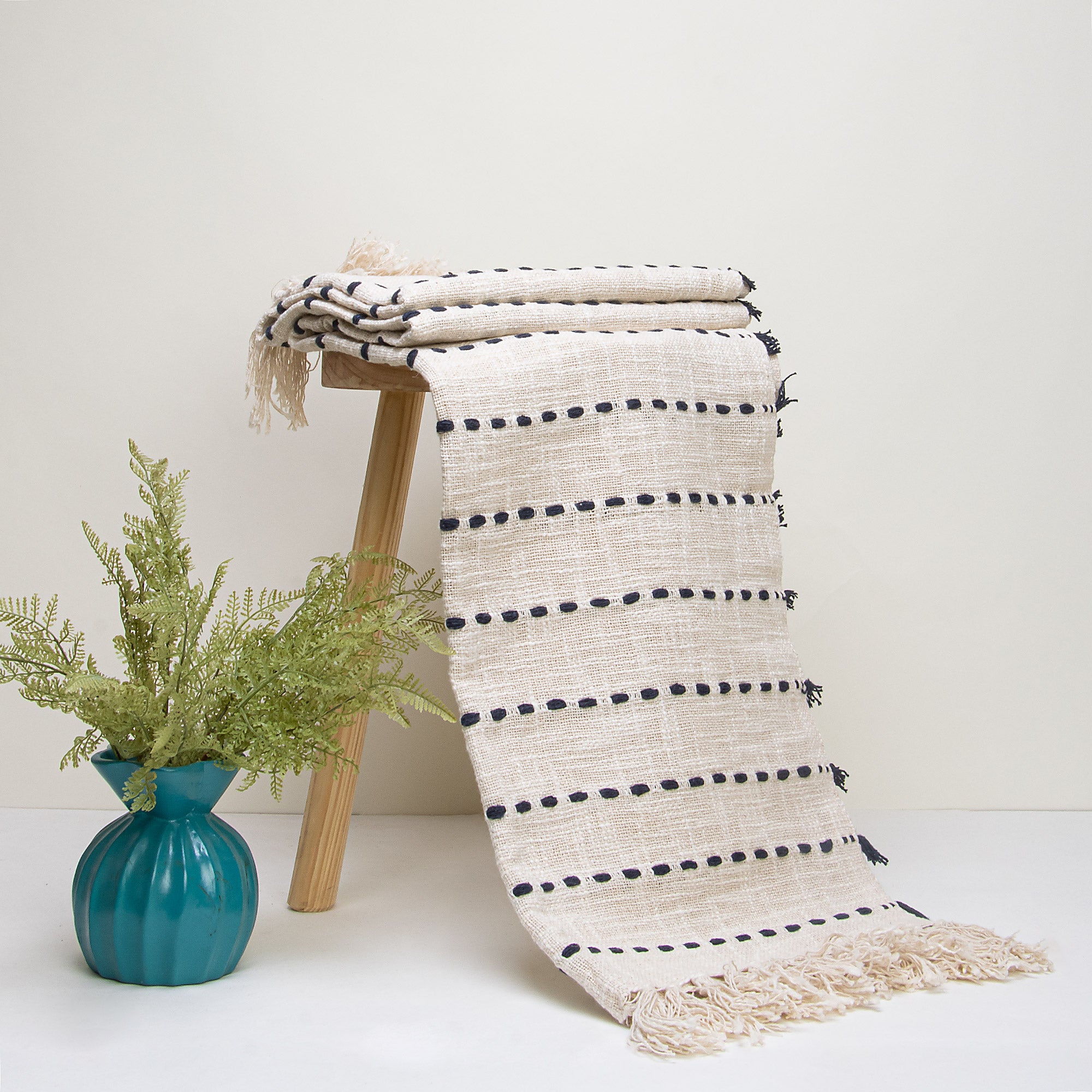 Stunning Black Striped Indian Handmade Pure Cotton Sofa Woven Throw Blankets