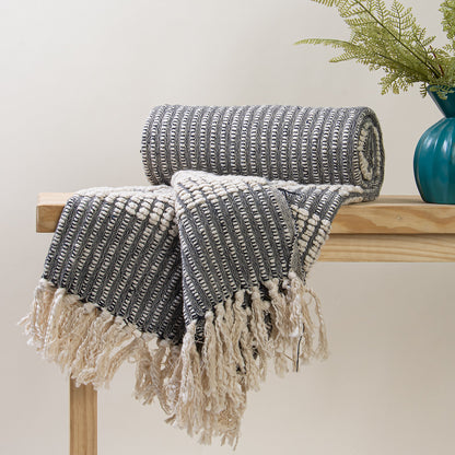 Home Decor Blue Embroidery Pure Cotton Hand Woven Throw Blanket