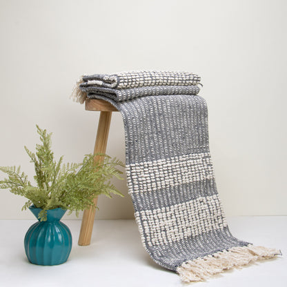 Home Decor Blue Embroidery Pure Cotton Hand Woven Throw Blanket