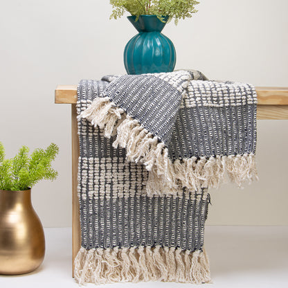 Home Decor Blue Embroidery Pure Cotton Hand Woven Throw Blanket