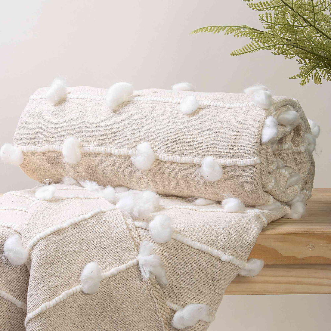 Premium Soft Cream Woven Cotton Luxury Throw Blankets