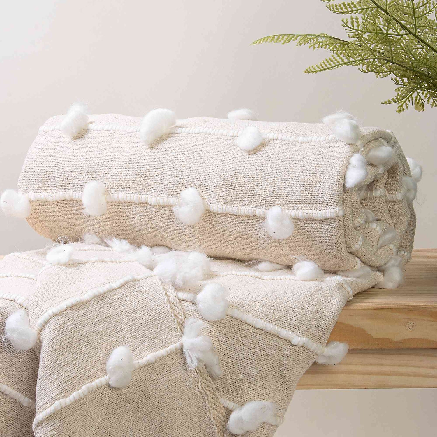 Cotton woven handmade Boho tasseled throw for Living Room Decor cream colour
