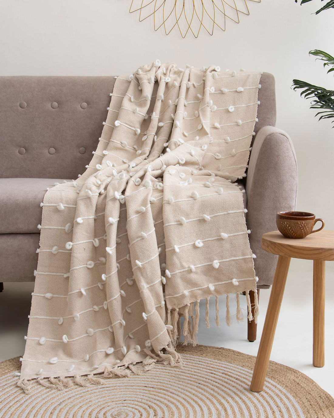 Premium Soft Cream Woven Cotton Luxury Throw Blankets