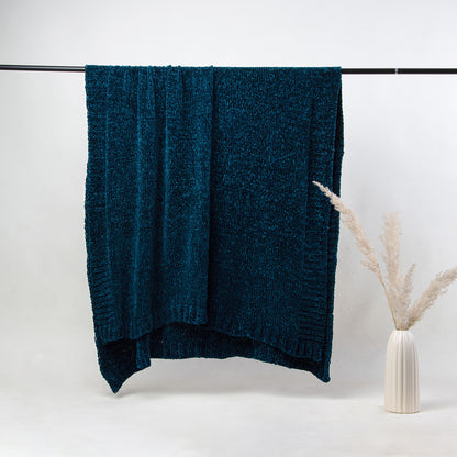 Blue Hand-Knitted Soft Cotton Sofa Throw for Decor Couch