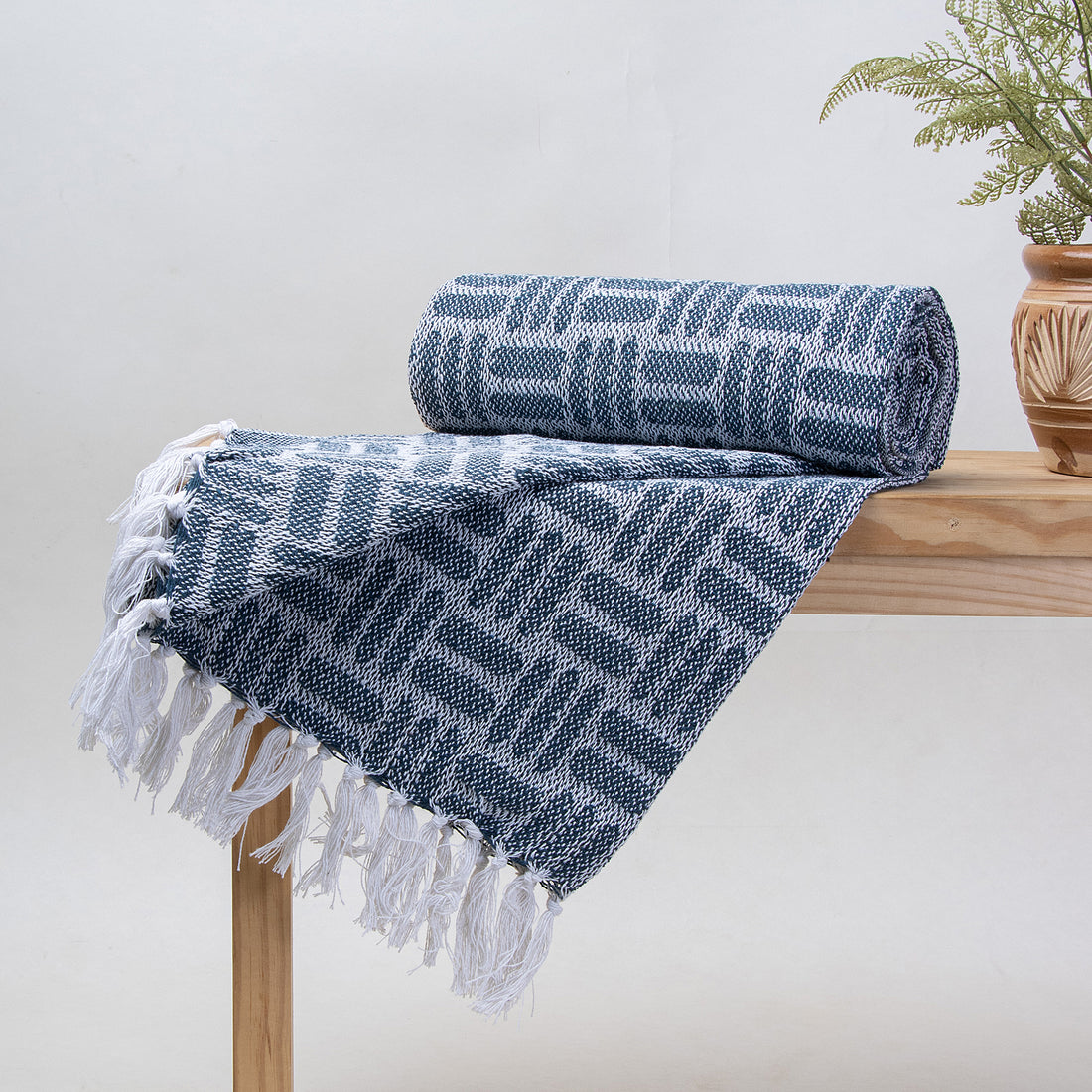 Blue Pure Cotton Luxury Throw Blanket For Home Decor