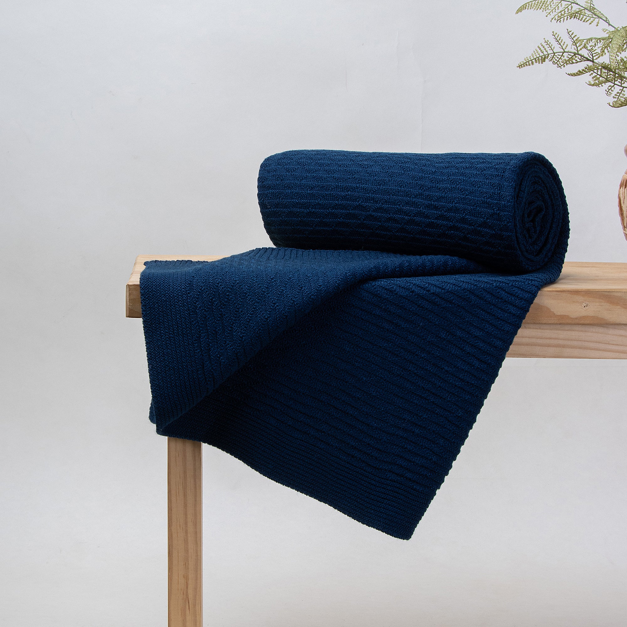 Navy Blue Reversible Soft Cotton Tufted Sofa Blanket Throw