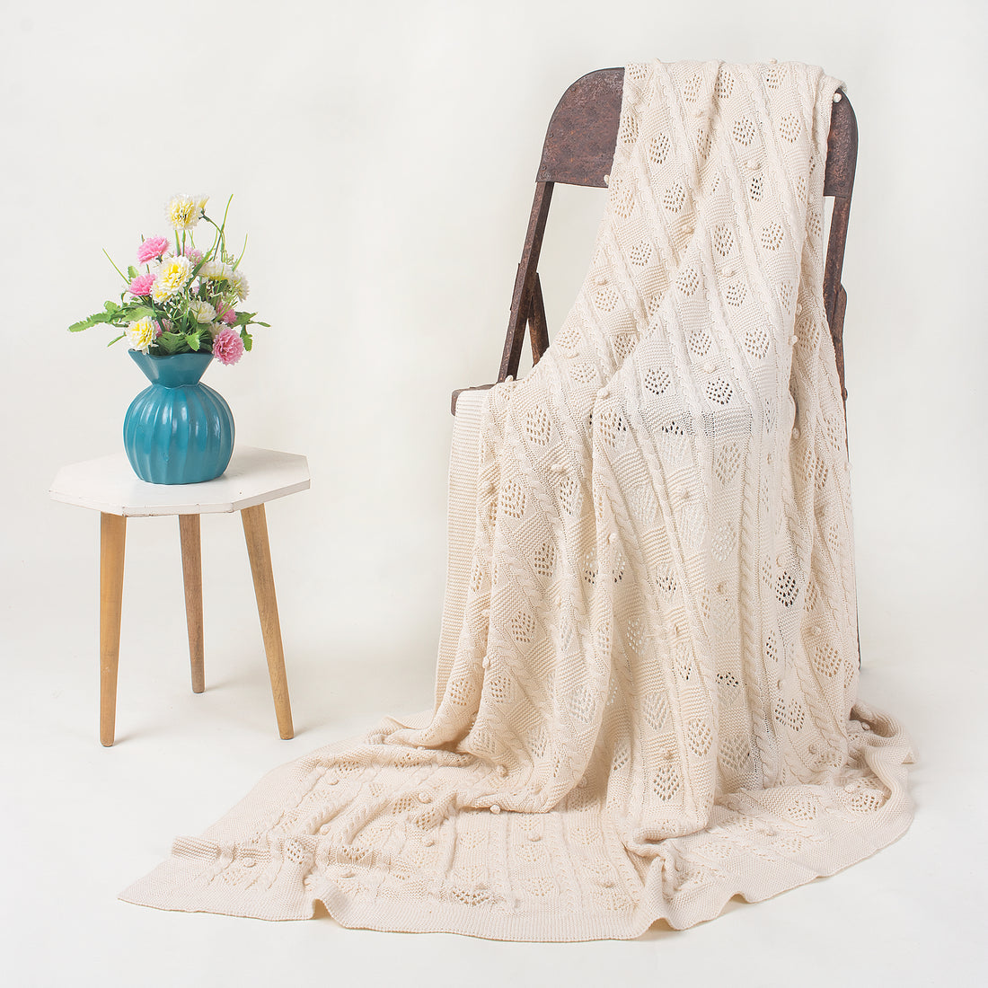 Handmade Soft Cotton Knitted Boho Throw Blanket
