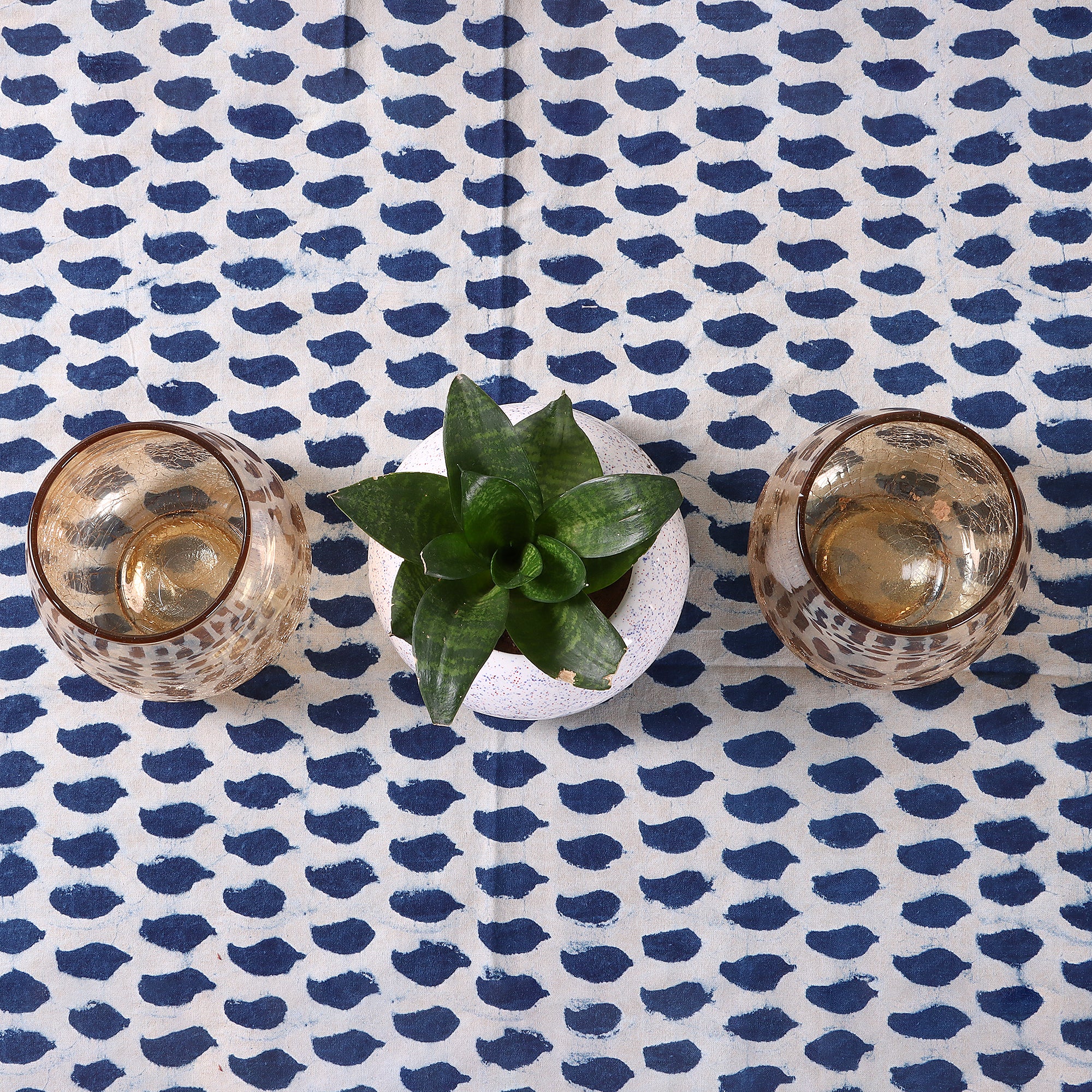 Stylish Leaf Hand Block Printed Dining Table Cover Cloth