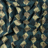 Green Hand Block Printed  Cotton Kantha Fabric by Yard