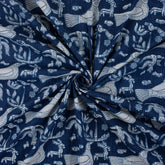 Bird Print Indigo Kantha Fabric for Blanket & Home Decor