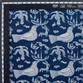 Bird Print Indigo Kantha Fabric for Blanket & Home Decor