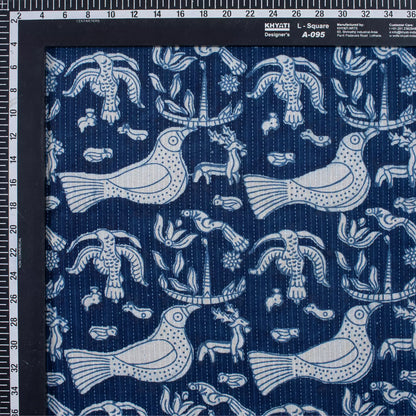 Bird Print Indigo Kantha Fabric for Blanket &amp; Home Decor