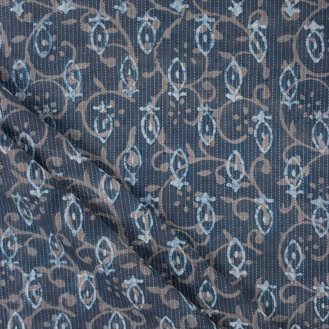 Hand Printed Cotton Kantha Fabric by the Yard