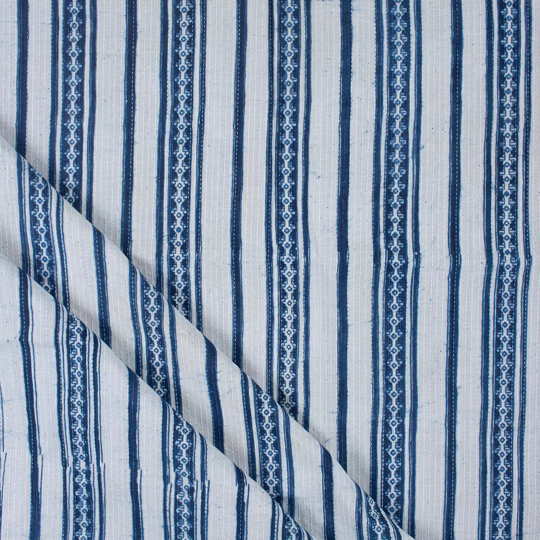 Buy Blue Stripe Hand Block Printed 100% Cotton Fabric