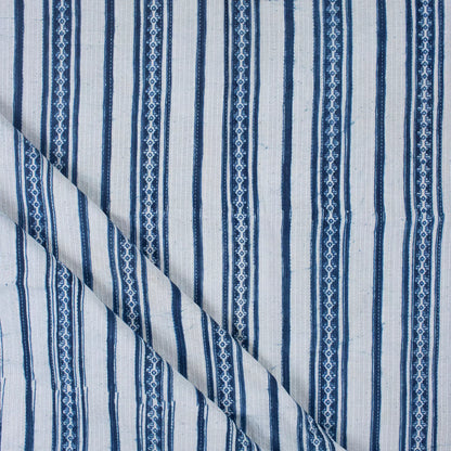 Buy Blue Stripe Hand Block Printed 100% Cotton Fabric