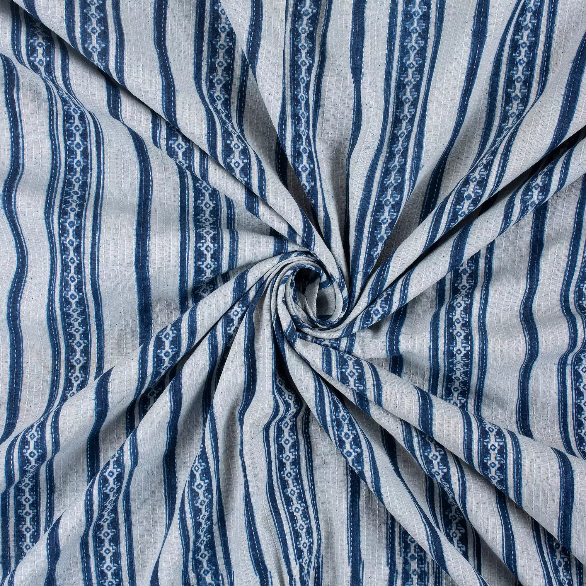 Buy Blue Stripe Hand Block Printed 100% Cotton Fabric