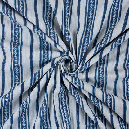 Buy Blue Stripe Hand Block Printed 100% Cotton Fabric