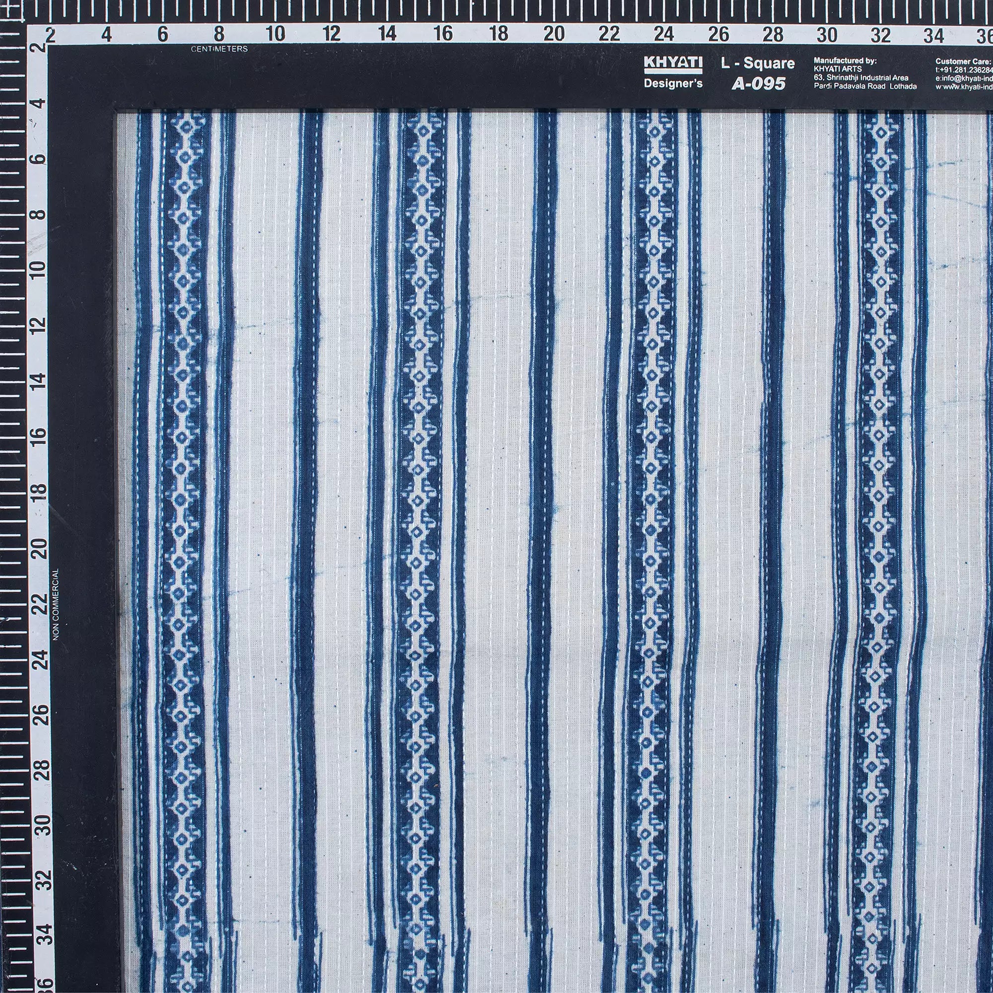 Buy Blue Stripe Hand Block Printed 100% Cotton Fabric