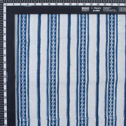 Buy Blue Stripe Hand Block Printed 100% Cotton Fabric