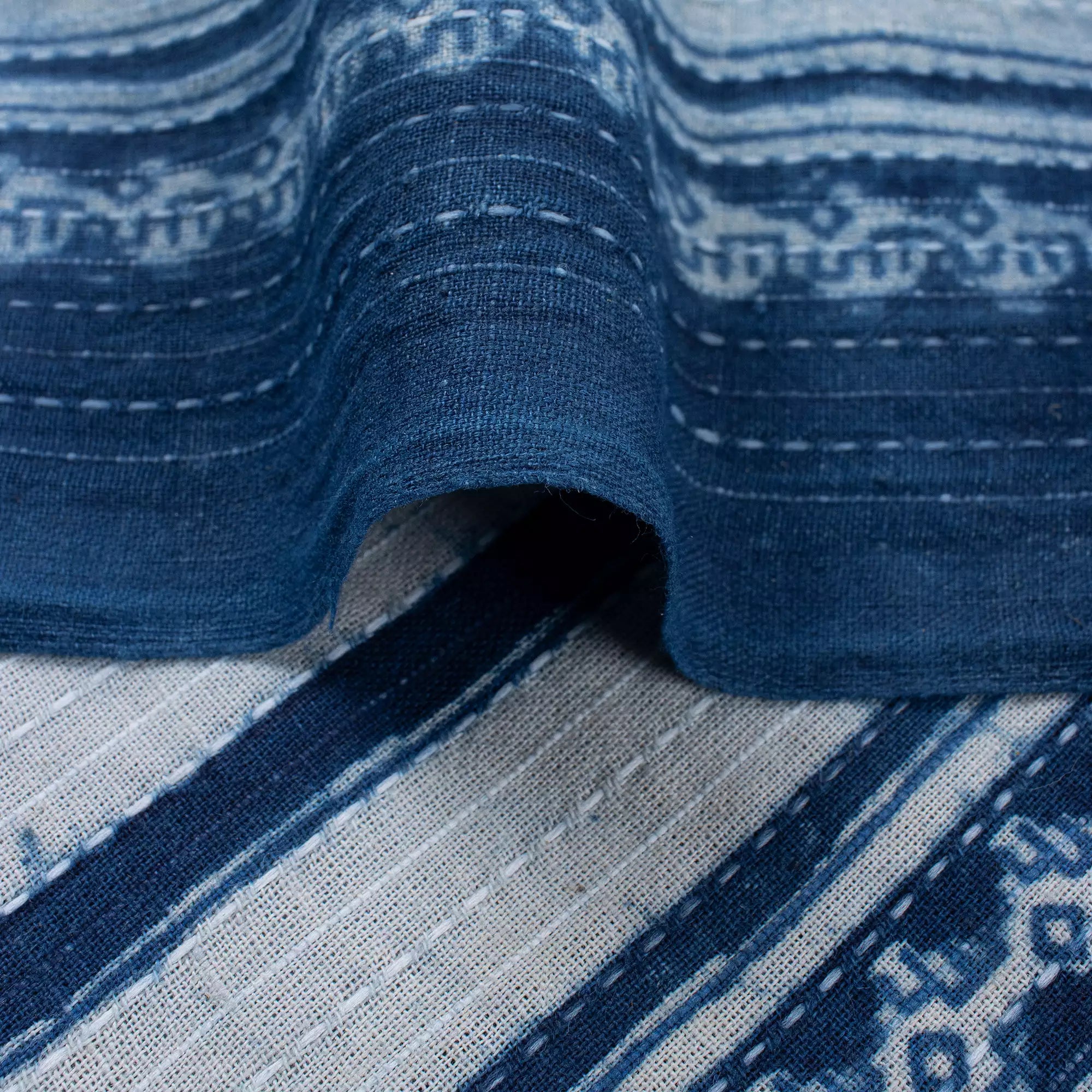Buy Blue Stripe Hand Block Printed 100% Cotton Fabric