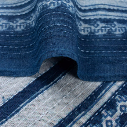Buy Blue Stripe Hand Block Printed 100% Cotton Fabric