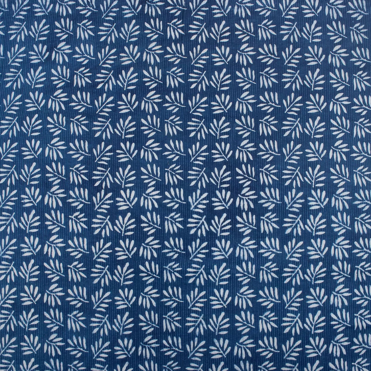 Indigo Leaf Print Cotton Kantha Fabric