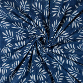 Indigo Leaf Print Cotton Kantha Fabric