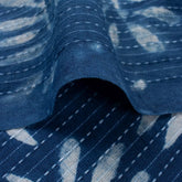 Indigo Leaf Print Cotton Kantha Fabric