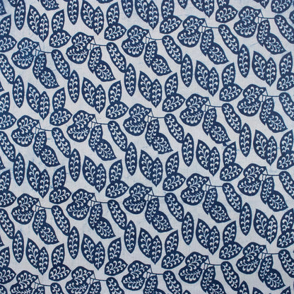 Indigo Hand Block Printed Cotton Kantha Fabric by the Yard