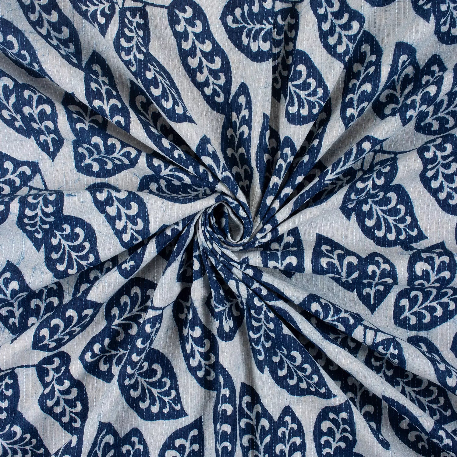 Indigo Hand Block Printed Cotton Kantha Fabric by the Yard